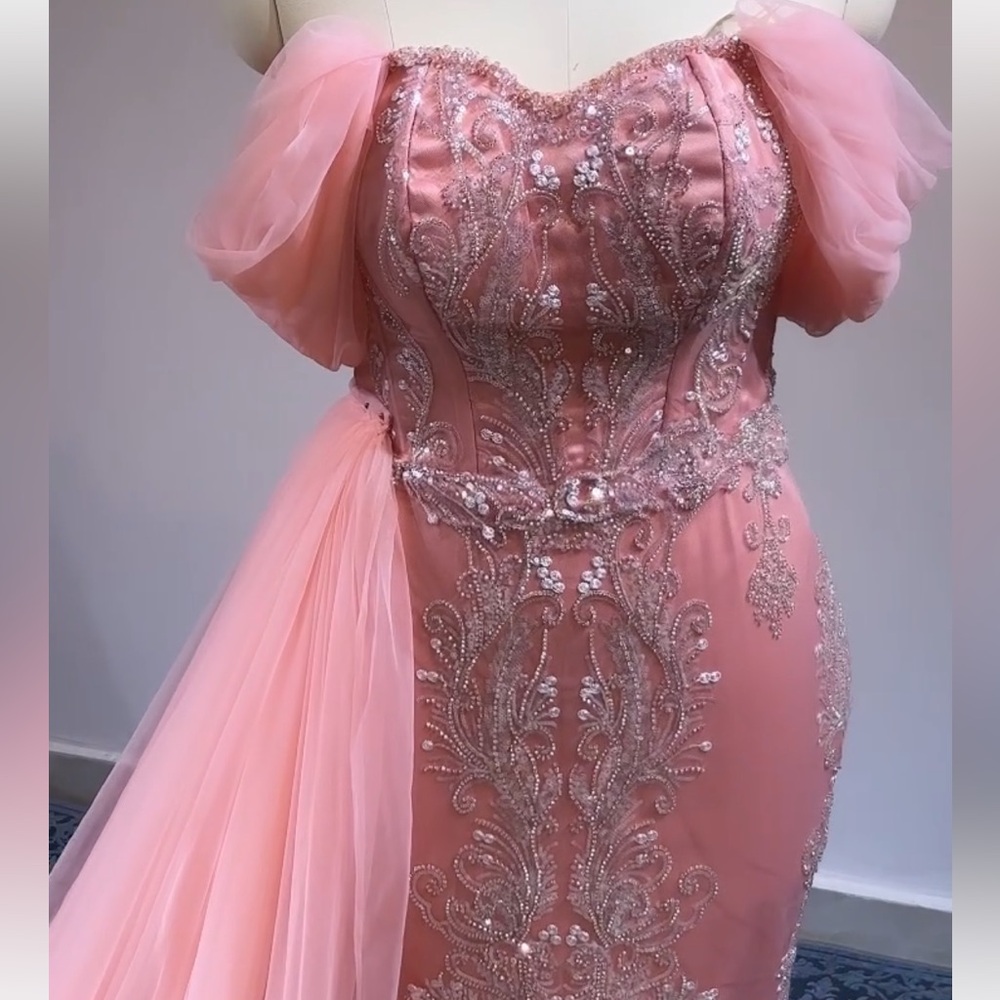 Coral formal dress for court wedding